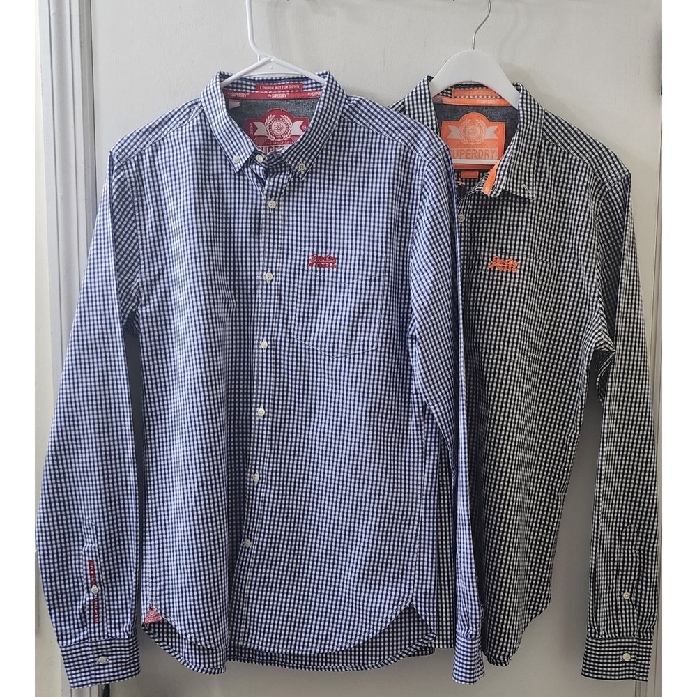 Superdry Mens 2 Pack Gingham Button Down Shirts Blue Black M40LO006DR Large
